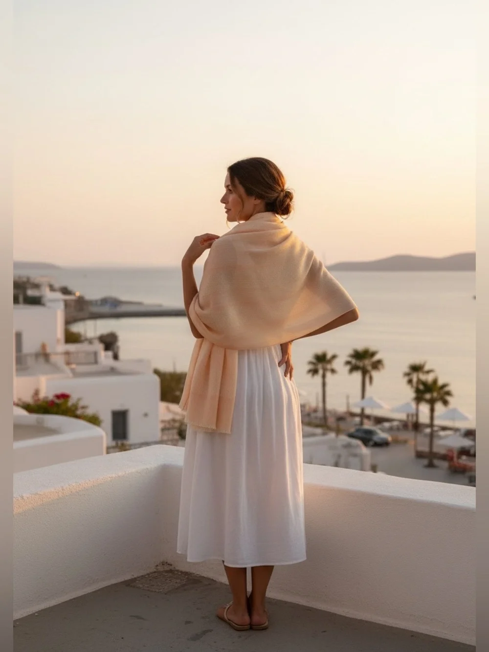 Salvatore Ferragamo Peach Linen Blend Geometric Open Weave Oversized Shawl Scarf